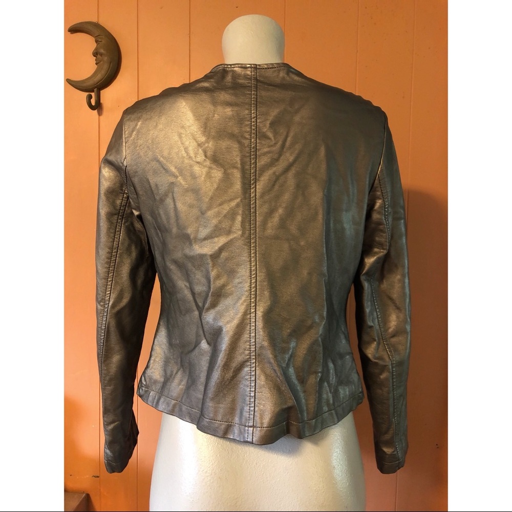 ALFANI Vegan Leather Zip Up Muted Metallic Jacket S - Picture 6 of 10